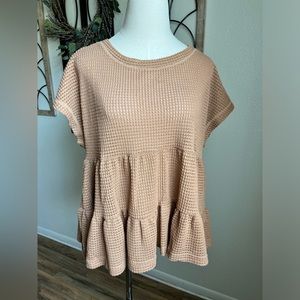 Brown Soft Babydoll Style Tee with Buttons Down Back New with Tags Size Medium